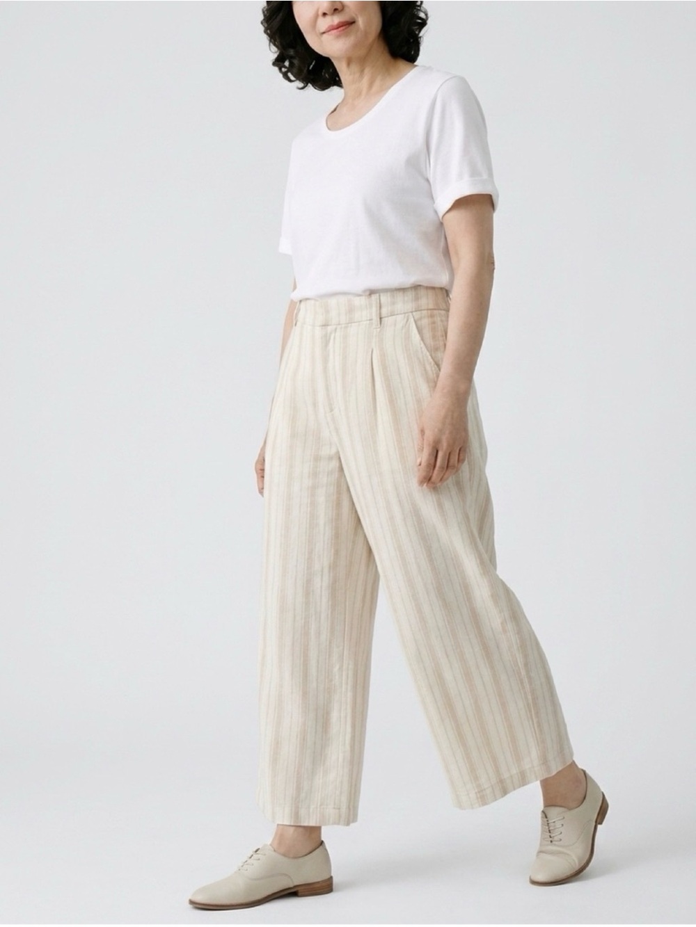 American Eagle Cream Striped Wide Leg Pants Size 12 NWT